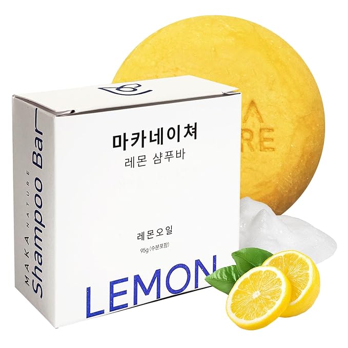 Maka Nature Lemon Shampoo Bar for Oily Hair, Sebum Control Solid Shampoo Bar for Lightweight Volume, Vegan Korean Shampoo Bar, pH Balanced Hair Care, Eco Friendly Plastic Free, 3.35 oz