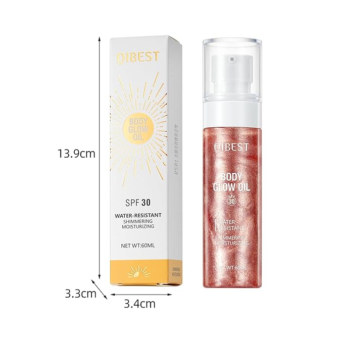 Body Glow Oil, SPF 35 Sunscreen Shimmer Body Oil, Waterproof Non Sticky Moisturizing Coconut, Lightweight Glowing Lotion, Gives Skin a Glowy Finish 2.03 fl oz, ROSE