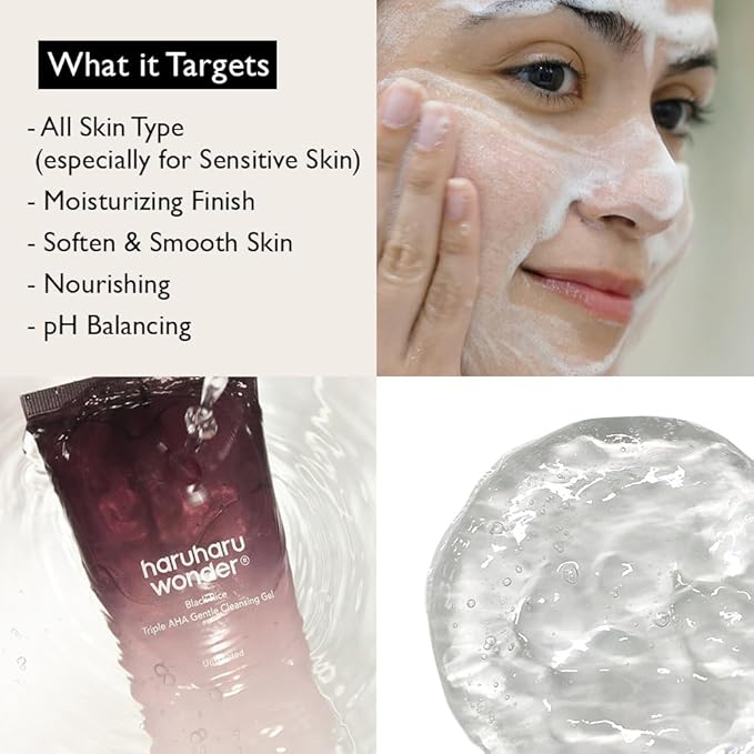 Haruharu Wonder Black Rice Hyaluronic Toner for Sensitive Skin & Triple AHA Cleansing Gel Bundle