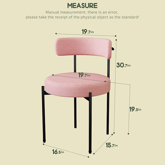 Boucle Dining Chairs Set of 4 Teddy Upholstered Dining Room Chairs Kitchen Chairs with Metal Legs Mid Century Modern Chair for Dining Room, Kitchen (Black Frame+Pink, 4)