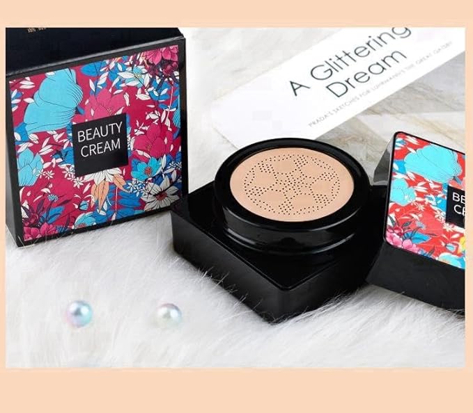 Lovelycat Mushroom Head Air Cushion BB Cream Even Skin Tone Makeup Base PrimerConcealer Lasting Nude Makeup Moisturizing Brightening Pigment CC Liquid Foundation (C-natural)
