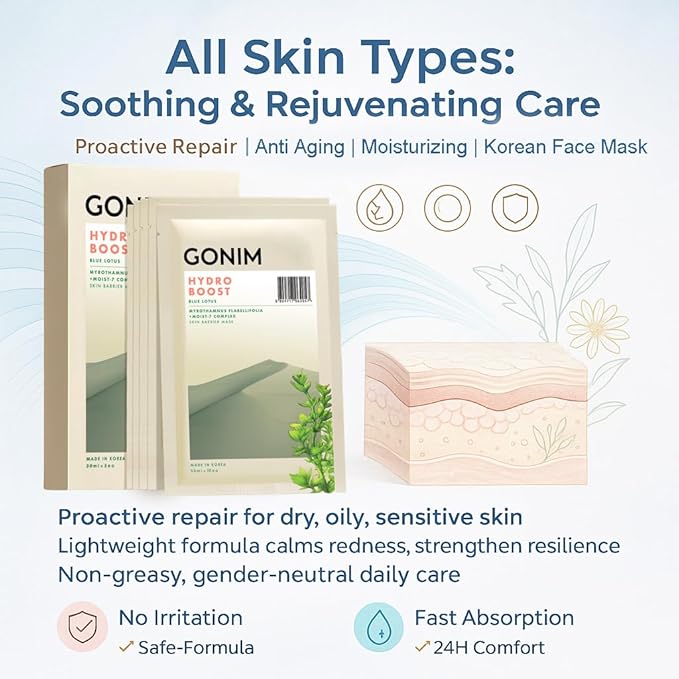 GONIM Face Mask Korean Skin Care with Hyaluronic Acid Serum, Collagen Activation, Vitamin C-Face Masks Skincare Hydration, Moisturizing Sheet Mask, Travel Essentials, Korean Face Mask 30ml x15pcs