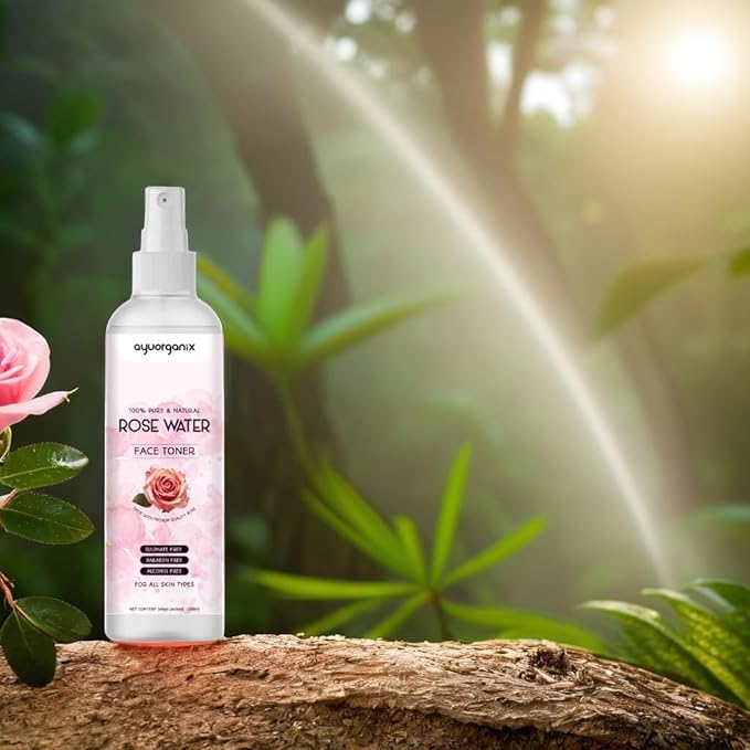AYUORGANIX Pure Rose Water Spray 200ml - 100% Natural & Organic, Hydrating Toner for Face, Skin & Hair Care, Refreshing Mist for All Skin Types, Alcohol-Free, Steam Distilled