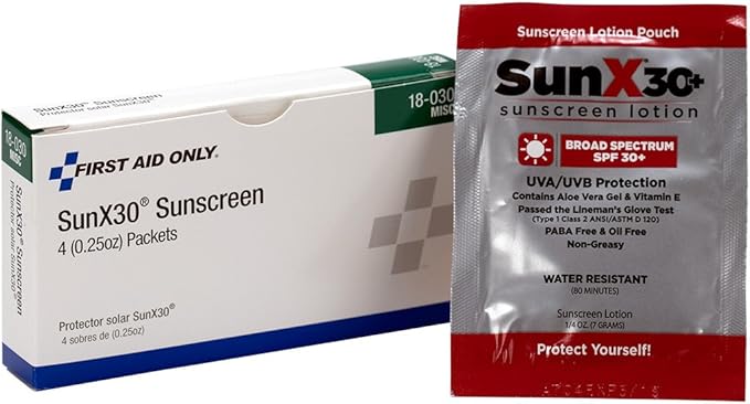 First Aid Only 18-030 SunX30 Sunscreen Towelette (Box of 4)
