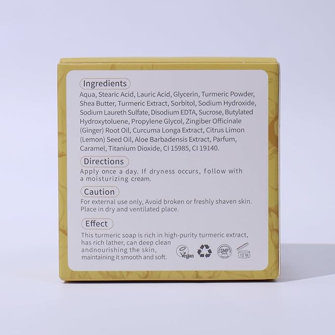 LIYALAN Turmeric Soap Bar for Face Body Smooth Skin,Deep Cleansing, Natural Vegan Handmade Soap Sensitive Skin Formula 3.88 oz x 1bar with a fresh ginger and lemongrass scent