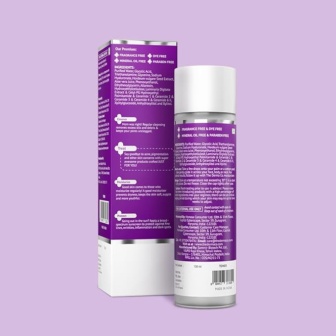 The Derma Co 7% Glycolic Acid Hydrating Toner Hyaluronic Acid & Ceramide Complex Skin Multi-Purpose Exfoliating Toner for Face,Body, Underarms & Scalp Lotion I 150Ml