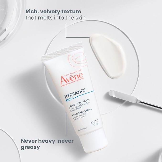 Avène Hydrance RICH Hydrating Cream, Daily Face Moisturizer, Soothes feelings of skin tightness & discomfort associated with dryness, Dry skin moisturizer, Non-Comedogenic, 1.3 Oz