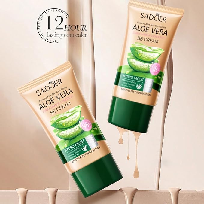 Moisturizing Lightweight BB Cream Concealer with Nourishing Aloe Vera Extract, Hydrating Color Correcting Tinted Moisturizer, Smooth Concealing BB Cream Makeup Foundation -Ivory white