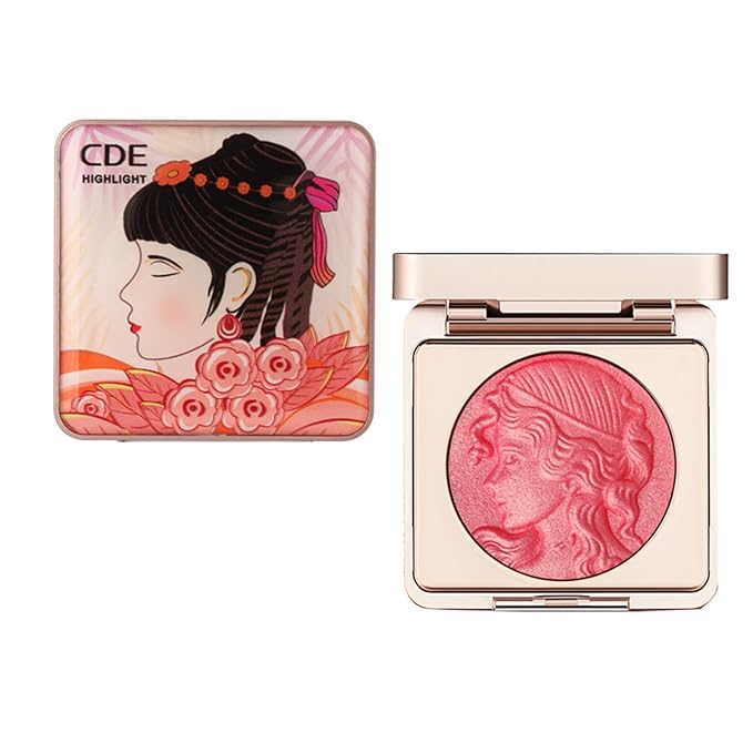 Embossed Smooth Powder Blush Palette for Cheeks, Korean Blush Makeup Palette, CDE Highlight Blush Palette Smooth Powder Blush, Long-Lasting Pigment Face Make up Blusher (Pink, 6g(0.21oz))