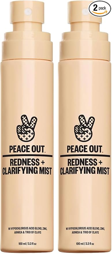 PEACE OUT Skincare Redness & Clarifying Mist, Hypochlorous Acid Spray Helps Reduce Redness and Excess Oil, Balancing Facial Spray for Acne-Prone Skin, 3.3 fl oz (Pack of 2)