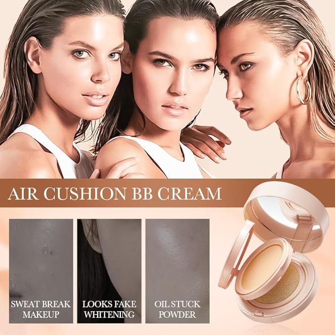 2 In 1 Cushion Foundation Makeup Double Layer Air Cushion BB Cream & Oil-Control Setting Powder, Concealer Full Coverage, Long-Lasting and Even For All Skin Types (Natural)