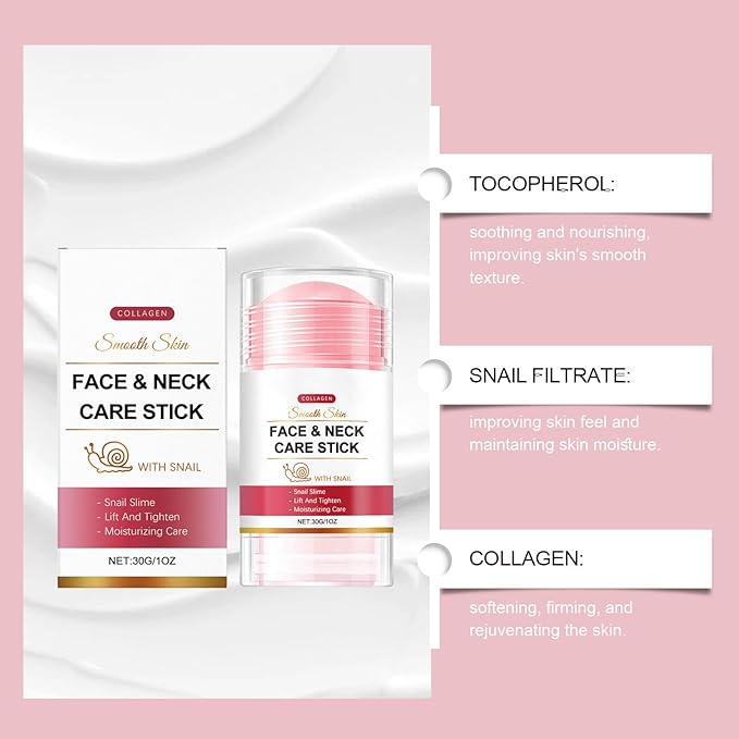 Collagen Face Stick, Snail Mucin Face Moisturizer with Collagen Day & Night Lifting & Firming Moisturizing Anti Aging Repair Cream Anti Wrinkle Facial Moisturizer Balm Stick for All Skin Types 