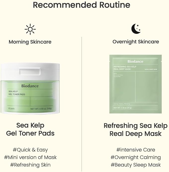 Biodance Sea Kelp Gel Toner Pads, Calming Toner Pads for Sensitive Skin, Oil & Sebum Control, Refreshing Blemish Care, Pre-Soaked Pads, Korean Skin Careㅣ4.93 fl.oz.(140g)*60Pads