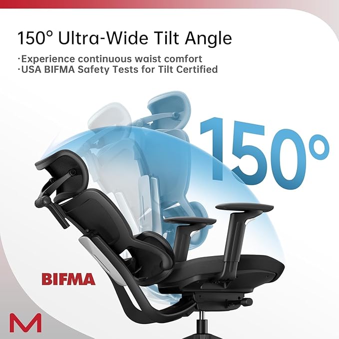 S3P Ergonomic Office Chair with High-Density Foam Seat & VTS Sliding Backrest - High Back Desk Chair with 150° Recline, 3D Cantilever Headrest, Adaptive Lumbar Support for Home Office