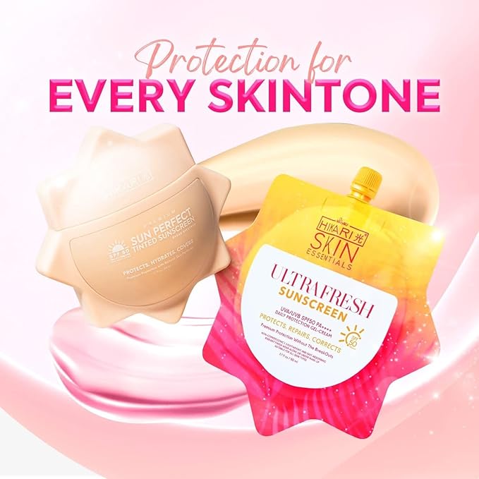 HikariSkinEssentials Ultrafresh and Sun Perfect Sunscreen Set, SPF 50 PA+++, Daily Protection Gel-Cream, Tinted Formula