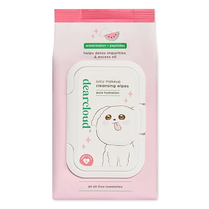 dearcloud Juicy Makeup Cleansing Wipes - 60 Count – makeup wipes and makeup remover for face – Oil-Free makeup remover wipes (Watermelon & Peptides)