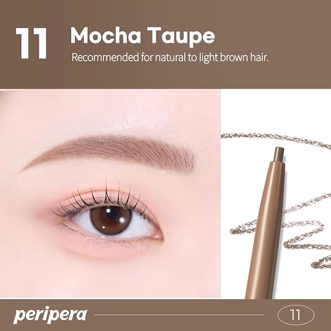 PERIPERA Speedy Skinny Brow (11 MOCHA TAUPE),1.5mm Precise Eyebrow Pencil, Dual-Sided Fine Tip Shades, Define Fills Brow Make up, K Beauty, Korean Make-up