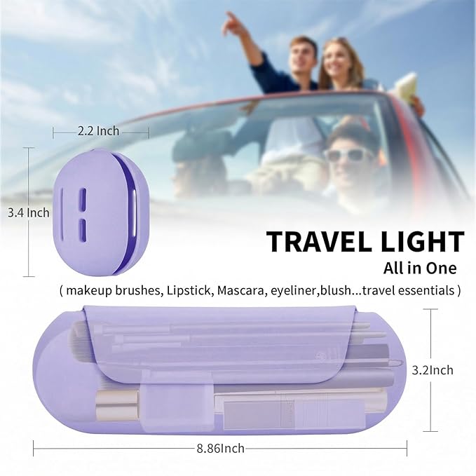 2 IN 1 Silicone Makeup Brush Holder with Beauty Make Up Sponge Holder Case:Soft Portable Cosmetic Face Brushes Holder with Upgrade Anti-Fall Out Magnetic Closure - Purple