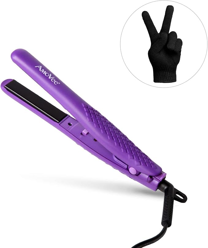 AmoVee Mini Flat Iron, 0.7 Inch Mini Hair Straightener, Small Flat Iron for Short Hair,Curls Bangs, Dual Voltage Travel Hair Straightener(Purple)