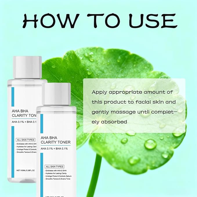 AHA BHA Clarity Toner, Hydro Moisture Essence Toner, Exfoliating and Clean Pores Tone with Sodium Hyaluronate, Salicylic Acid, Centella Asiatica Extract, Niacinamide(3.38floz/pcs) (Pcs)
