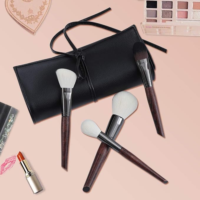 MOND'SUB Makeup Brush Case Travel, makeup brush case roll up,brush holder makeup,Holder Organizer Brushes Pouch Cosmetic Bag for Travel,Rolling Bag Storage Case PU Leather