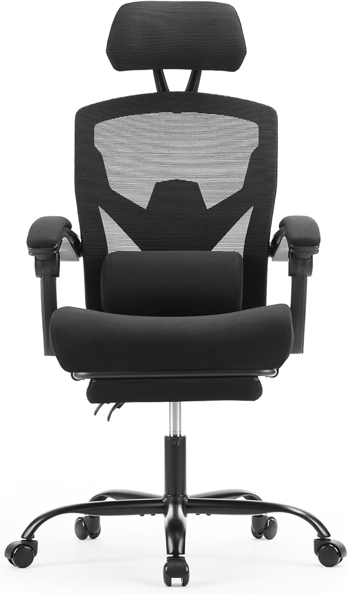 Sweetcrispy Office Computer Desk Chair, Ergonomic High-Back Mesh Rolling Work Swivel Chairs with Wheels, Comfortable Lumbar Support, Comfy Arms for Home, Bedroom, Study, Student, Black