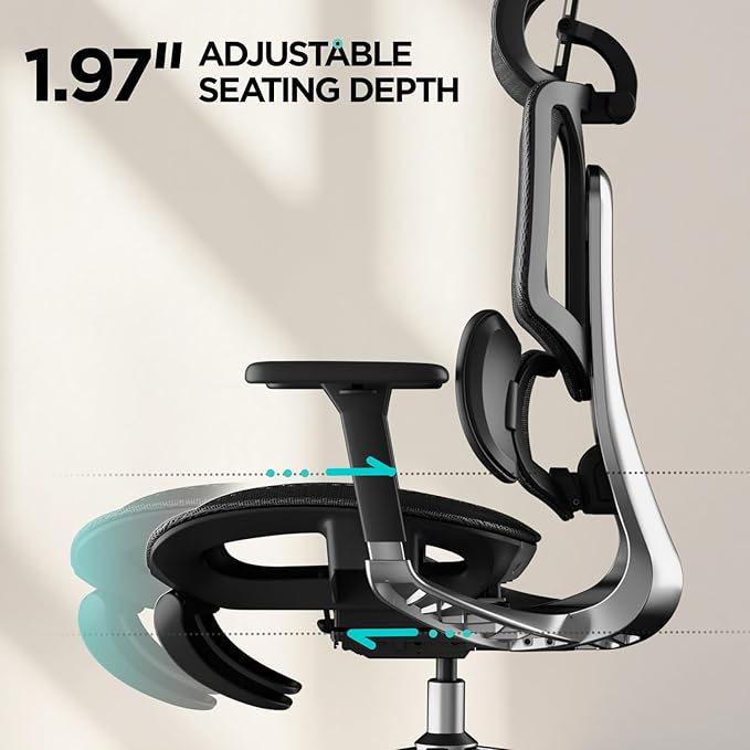 Hbada E3 Air Ergonomic Office Chair, Big and Tall Office Chair - with 3-Zone Dynamic Lumbar Support, 3D Adjustable Headrest, 4D Adjustable Armrests, Swivel, Black(with Footrest)