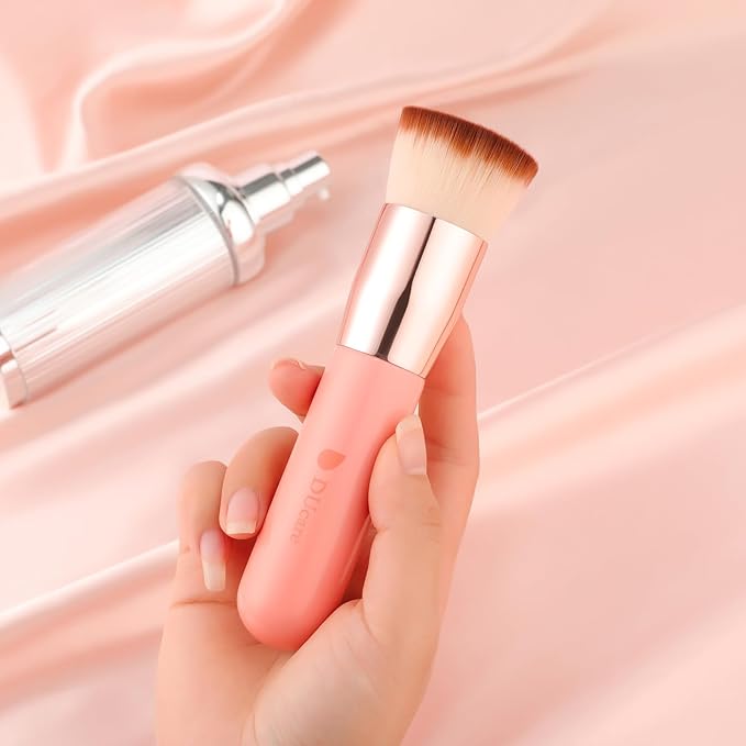DUcare Foundation Brush for Liquid Makeup,Flat Top Kabuki Foundation Brushes - Premium Makeup Brush for Liquid, Cream, Powder,Buffing, Blending,Pink