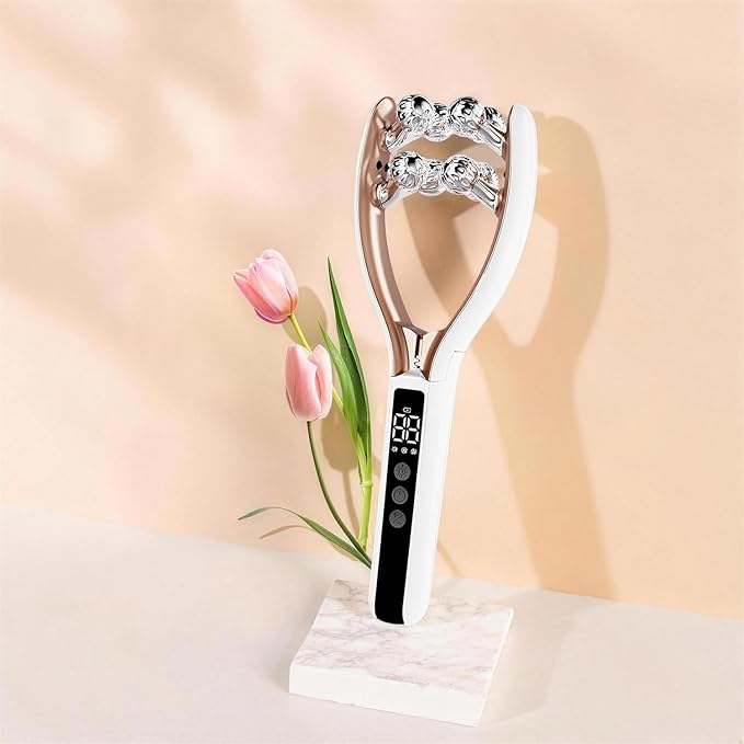 Facial Massager with 3D Roller,Lymphatic Drainage Tool for Face,Arm,Leg and Neck massage - Lymphatic Contour Face Brush Lift & Double Chin Reducer (Pearl white)