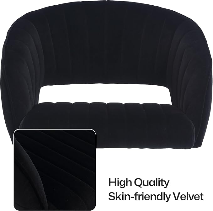 Home Office Swivel Desk Chair, Modern Velvet Vanity Chair, Height Adjustable Armchair with Gold Base, Ergonomic Office Chair for Task Study Computer Room, Black