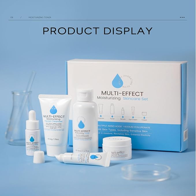 Hydrating Skin Care Set Travel Kit, Holiday Gift Set & Gift for Women - 5 Piece Gentle Skin Cleaning & Care Daily Hydration Kit With Cleanser, Toner, Face Serum, Eye Cream, Face Cream