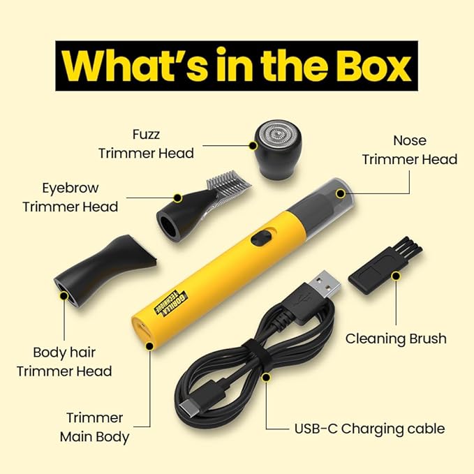 Gorilla Technique Nose Ear Hair Trimmer for Men, 10,000RPM 4 in 1 Nose, Eyebrow & Facial Hair, USB-C Rechargeable Battery, Waterproof Heads, Korean, 4 Heads