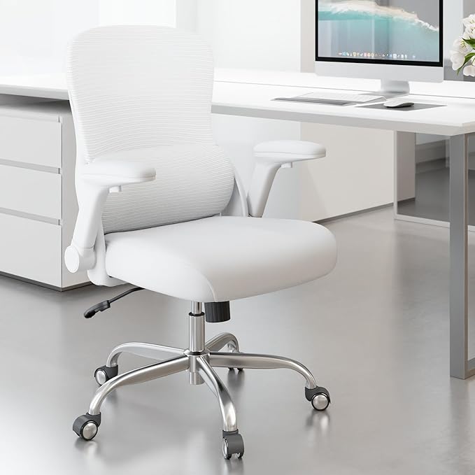 White Office Chair for Big and Tall People - 400lbs Wide Seat Computer Desk Chair Gaming Ergonomic High Back Cushion Lumbar Support with Comfy Mesh Swivel Rolling Home, Task Chair