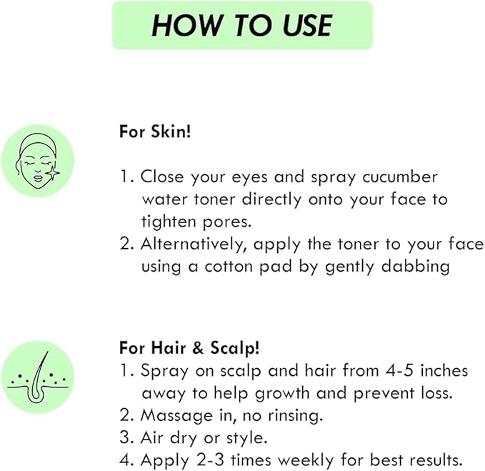 TV Cucumber Water Toner/Mist Spray/Hydrosol -Hydrating, Refreshing Skin & Hair Care Solution - pH Balancing, Acne-Fighting, Daily Use Formula 200ml
