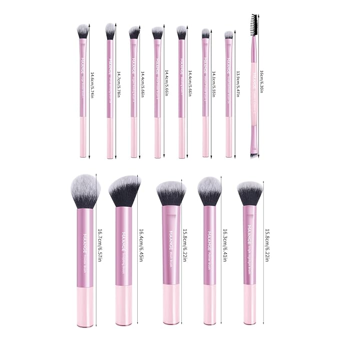 MAANGE 13 PCS Makeup Brushes Professional Make Up Brushes Premium Synthetic Powder Concealers Brushes Travel Makeup Brush Set with Case (Pink)