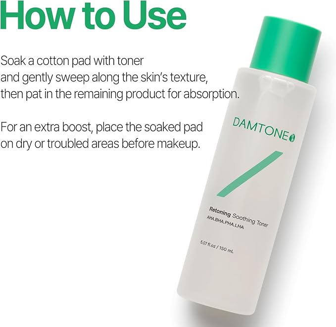 Damtone Retoning Soothing Toner – Korean 4HA Exfoliating & Hydrating Toner, Sebum & Pore Care, Gentle on Sensitive Skin (150mL / 5 fl.oz)