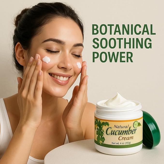 Bargz Cucumber Face Cream 4 oz 113g Non Greasy Moisturizer with Cucumber Extract Aloe Chamomile Ginseng Herbal Blend Hydrating Soothing Anti Aging Cream for Dry Sensitive Skin Fine Lines Wrinkles