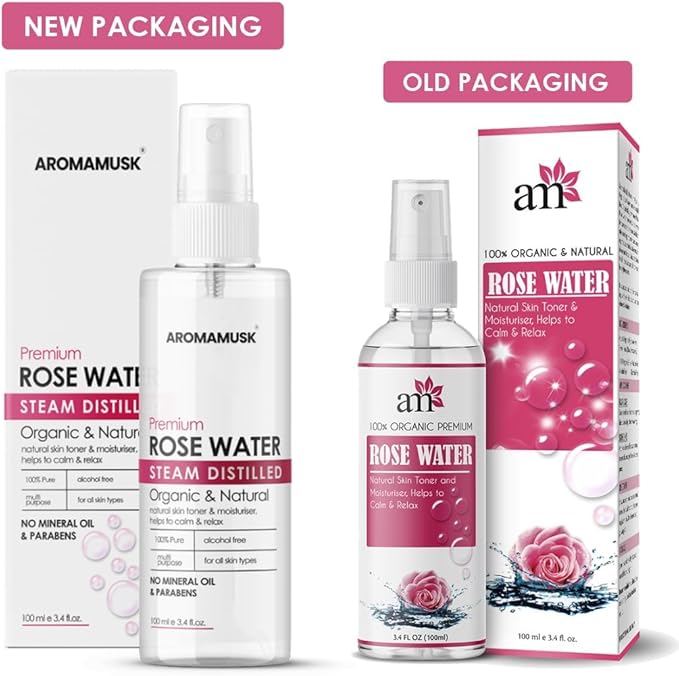 Aroma..Musk 100% Organic & Natural Rose Water for Face & Skin - 100ml (Pack of 1) | Steam Distilled Gulab Jal Spray | Natural Toner, Hydrating Mist, Facial Cleanser | Alcohol & Paraben Free