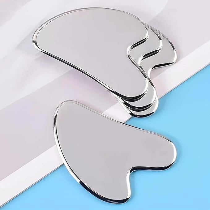 2Pcs Gua Sha Facial Tools Guasha for Face - Stainless Steel Gua Sha Tool - Massager Tool for Jawline & Chin,Fascia Massage Tool, Lymphatic Drainage Massager a