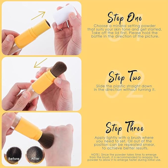 Mineral Sunscreen Setting Powder,SPF 50 PA++ Sunscreen,Control Oil Natural Matt Finish,Lasting Lightweight Breathable Setting Powder with Brush (yellow, 1)
