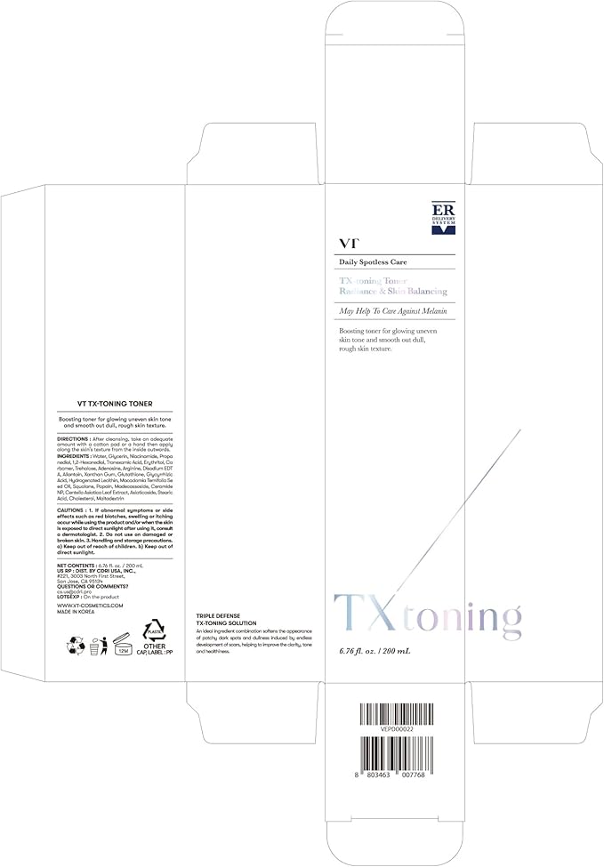 VT COSMETICS TX Toning Facial Toner with Tranexamic Acid, Niacinamide, Glutathione, Hydrating, Refreshing Toner for Dark Spots, Acne Scar, Sun Spots, Age Spots, Korean Skin Care (6.76 fl. oz.)