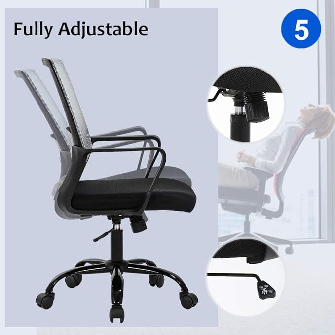 BestOffice Ergonomic Desk Chair Swivel Rolling Computer Chair Executive Lumbar Support Task Mesh Chair Adjustable Stool for Women Men,Grey