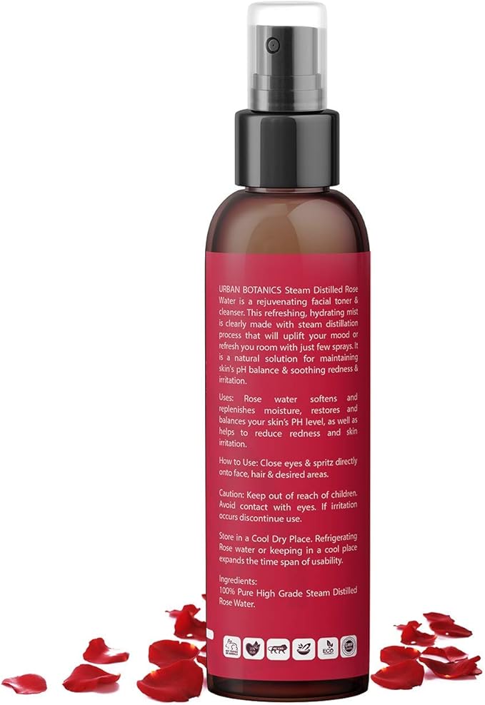 UrbanBotanics® Pure & Natural Rose Water/Skin Toner - 6.76 fl. Oz - Steam Distilled - Gulab Jal - Organic - Chemical Free