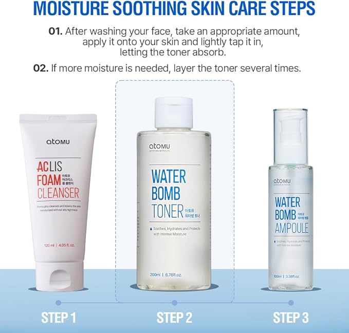 Atomu Water Bomb Toner, Moisturizing Soothing Mildly Acid Toner, Hypoallergenic, Exfoliating, Hydration Boost (6.76 fl.oz.)