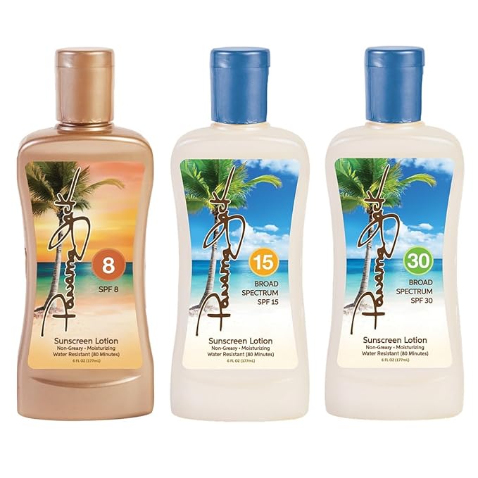Panama Jack Golden Days Pack - Travel Sunscreen Tanning Lotion SPF 8, 15 & 30 Suntan Sun Care Pack