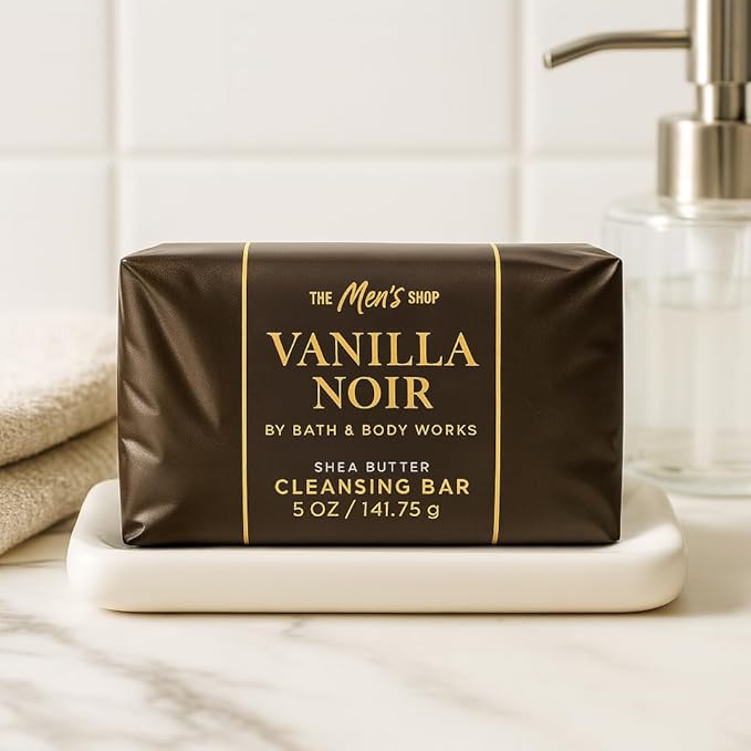 Bath & Body Works Vanilla Noir Shea Butter Cleansing Bar – 3 Pack – Vanilla Bean, Amber & Sandalwood Scent – 5 oz Each