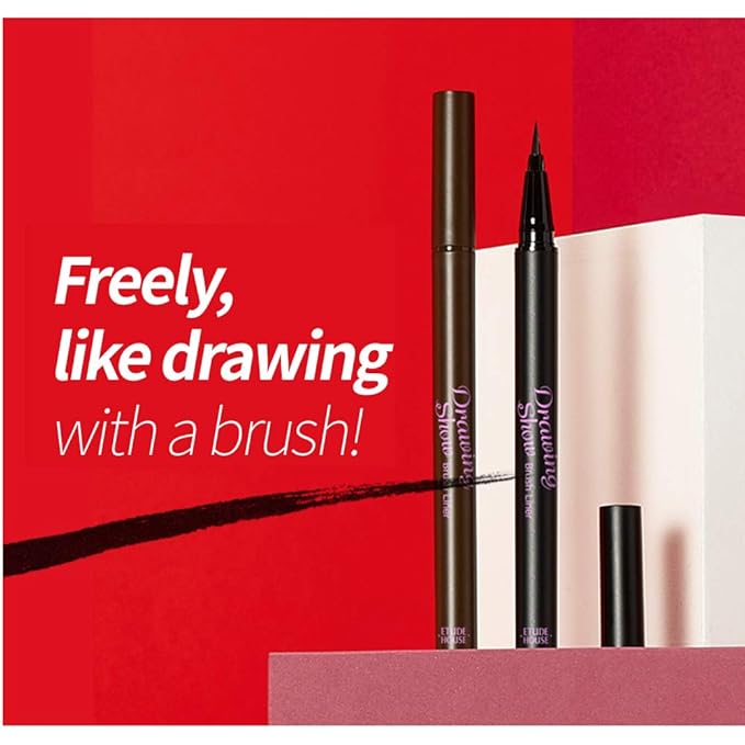 ETUDE Drawing Show Brush Eyeliner, Korean liquid eyeliner, Soft Pen Type, Clear-Cut Soft Brush, Precise Tip, Long-Lasting, Waterproof, Easy Clean, Korean Makeup, Beauty, Black (0.021 Ounce)