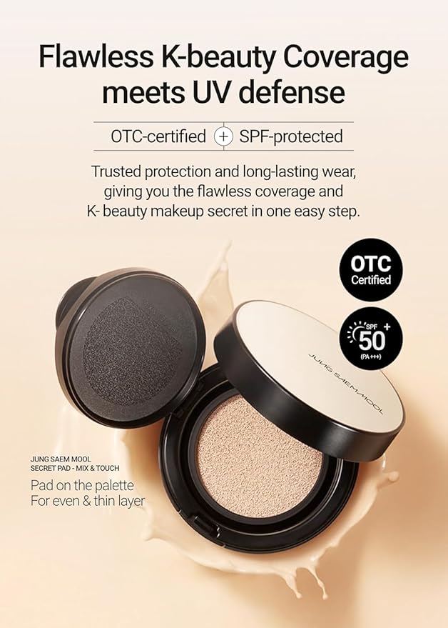 JUNG SAEM MOOL Essential Skin Nuder Cushion | Natural Finish, Buildable Coverage Cushion Foundation by Korean Makeup Artist (Refill Included, 0.98 Fl Oz, SPF 50), 25 Bronze