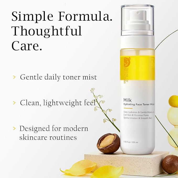 Hydrating Face Mist with Goat Milk Prebiotic – Alcohol-Free Facial Toner Spray with Hyaluronic Acid & Squalane, Soothing Pore-Refining Mist for Sensitive Skin, Fragrance-Free, 3.55 fl.oz