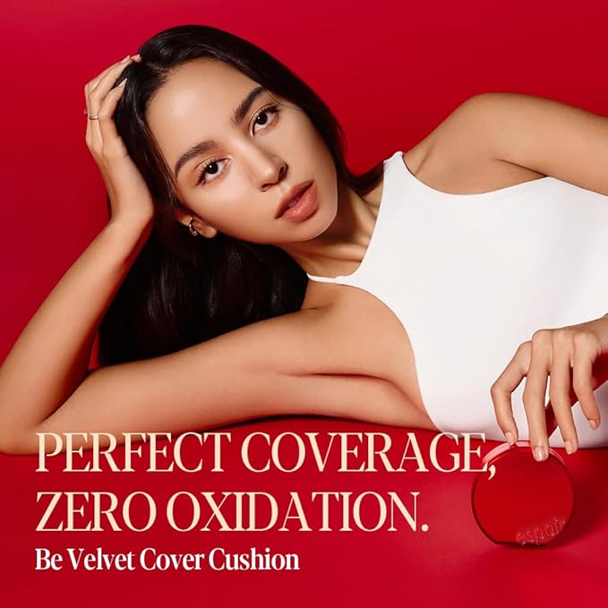 Espoir Be Velvet Cushion Foundation #22 Petal | Quick and Easy Coverage with Long-lasting Color by Zero Oxidation, Velvety Smooth Finish & Lightweight Formula, Vegan, Korean Makeup, 0.46 oz
